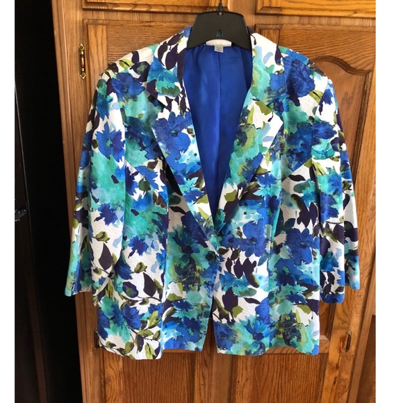 Dressbarn Blue Floral Blazer Jacket 3x 